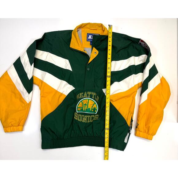 Vtg NBA Seattle Supersonics Green Gold Starter Quarter Zip Jacket Mens Lg - Picture 7 of 8